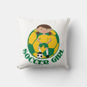 Soccer Girl 4 and Ball Green and Yellow v2 Throw Pillow