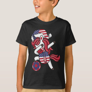 Soccer Girl Dabbing Unicorn Christmas Hat United S T-Shirt