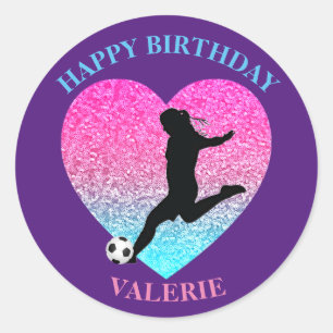 Soccer Girl "Happy Birthday" Heart Classic Round Sticker