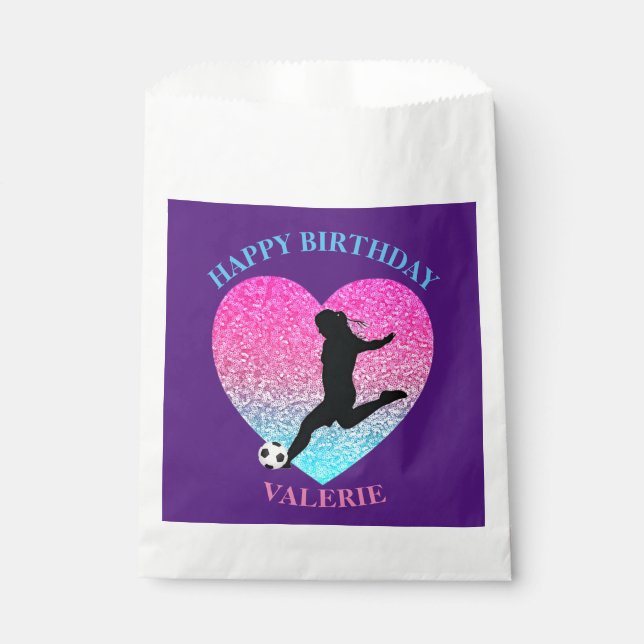 Soccer Girl "Happy Birthday" Heart  Favour Bag (Front)