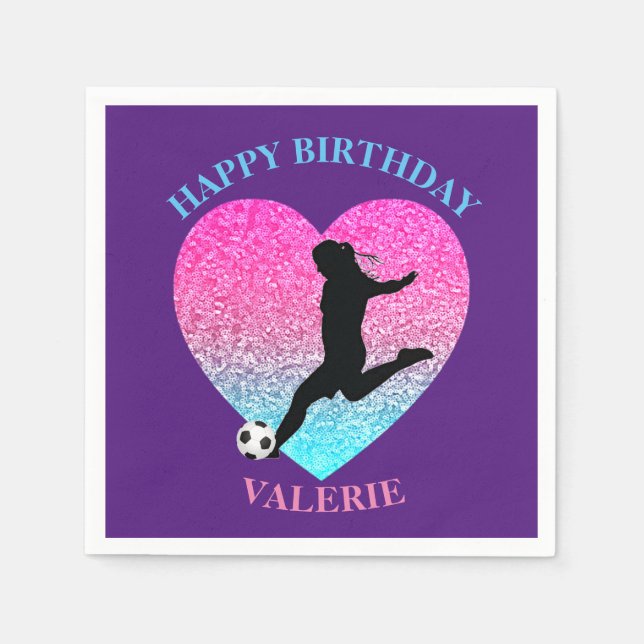 Soccer Girl "Happy Birthday" Heart   Napkin (Front)