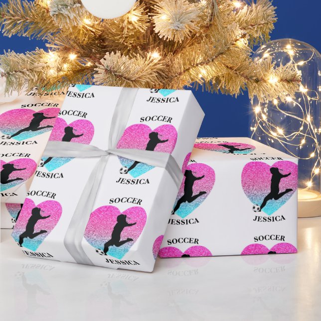 Soccer Girl Heart w/ Name   Wrapping Paper (Holidays)