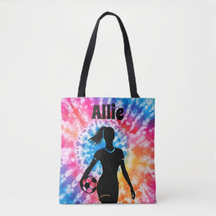 Soccer Girl Personalized Tie-Dye Rainbow Aquarelle Tote Bag