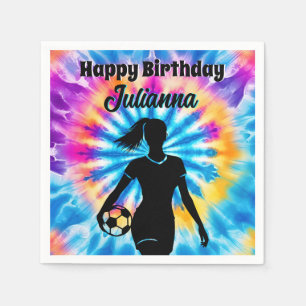 Soccer Girl Personalized Tie-Dye Rainbow Birthday Napkin