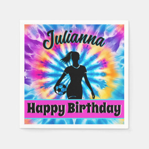 Soccer Girl Personalized Tie-Dye Rainbow Birthday Napkin