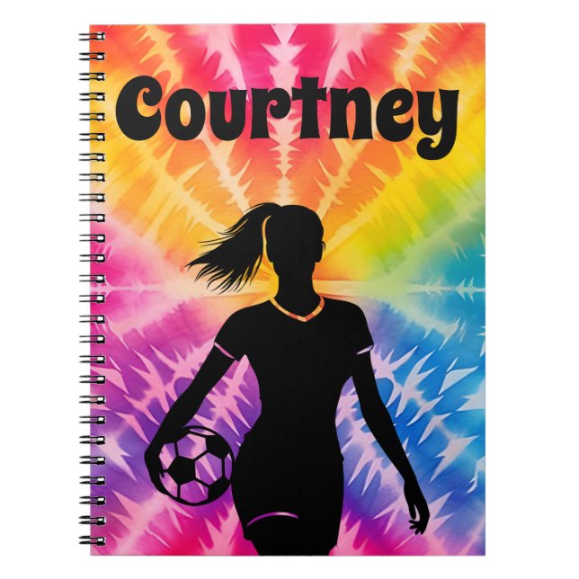 Soccer Girl Personalized Tie-Dye Rainbow Burst Notebook (Front)
