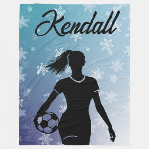 Soccer Girl Personalized Winter Ombre Snowflake Fleece Blanket