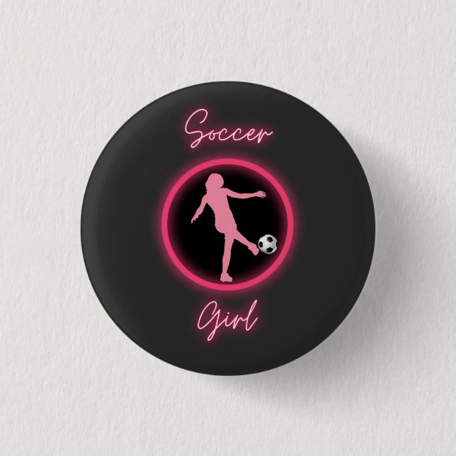 Soccer Girl Pink Glow   1 Inch Round Button (Front)