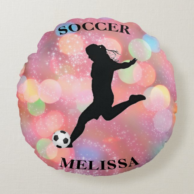 Soccer Girls Colourful Sparkle  Round Pillow (Front)