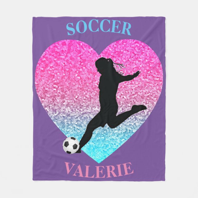 Soccer Girls Fleece Blanket w/ Personalized Name (Front)