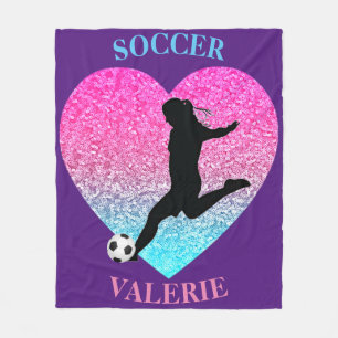 Soccer Girls Fleece Blanket w/ Personalized Name