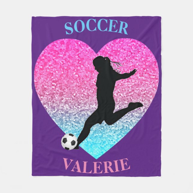 Soccer Girls Fleece Blanket w/ Personalized Name (Front)