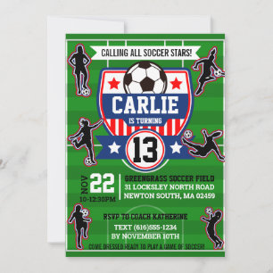 Soccer Girls Football Field Birthday Party Invitat Invitation