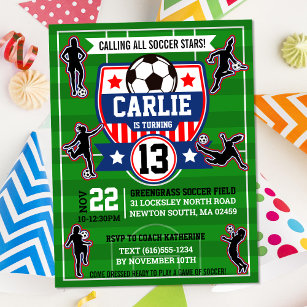 Soccer Girls Football Field Birthday Party Invitation