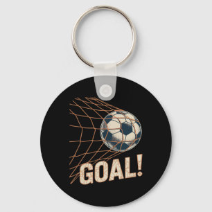 Soccer Goal Celebration Vintage Soccer Byll In Net Keychain