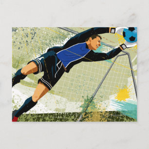 Soccer goalie blocking ball postcard