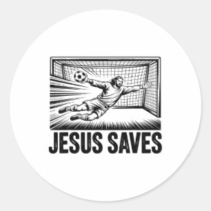Soccer Goalie Goalkeeper Jesus Saves Christian Soc Classic Round Sticker