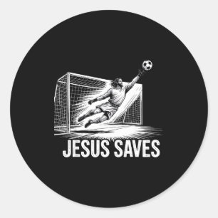 Soccer Goalie Goalkeeper Jesus Saves Christian Soc Classic Round Sticker