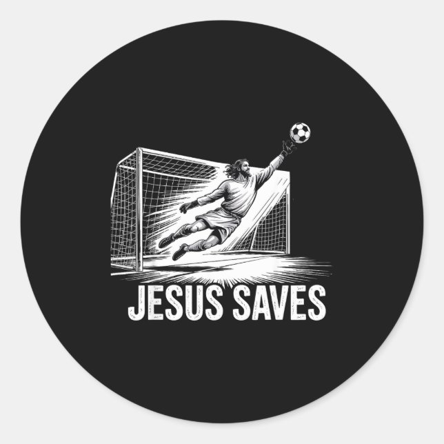 Soccer Goalie Goalkeeper Jesus Saves Christian Soc Classic Round Sticker (Front)