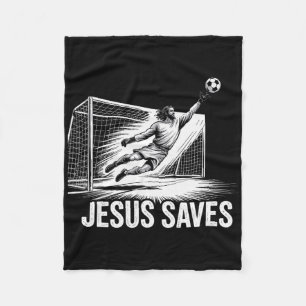Soccer Goalie Goalkeeper Jesus Saves Christian Soc Fleece Blanket