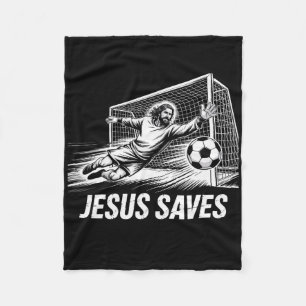 Soccer Goalie Goalkeeper Jesus Saves Christian Soc Fleece Blanket
