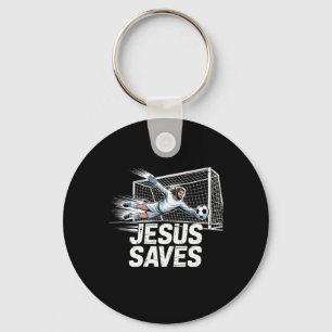 Soccer Goalie Goalkeeper Jesus Saves Christian Soc Keychain