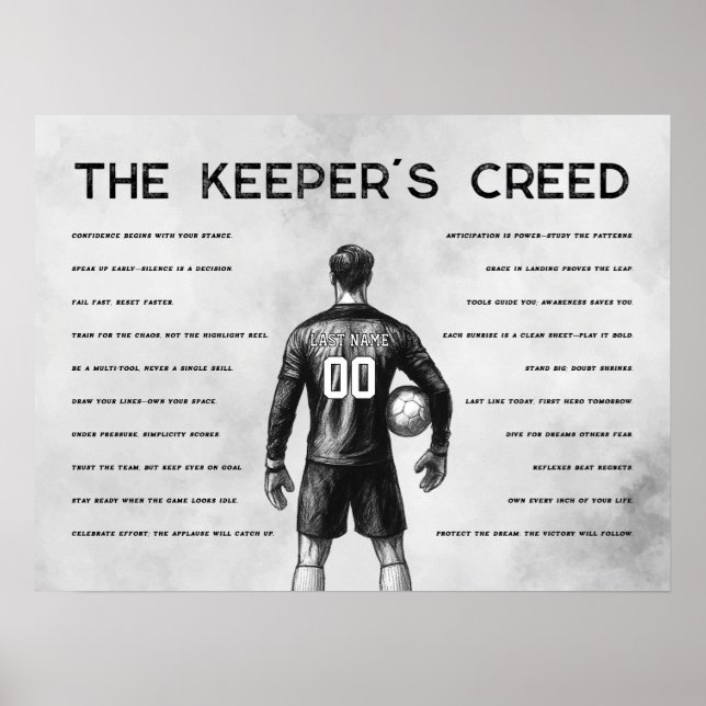 Soccer Goalkeeper Personalized Keeper's Creed Poster (Front)