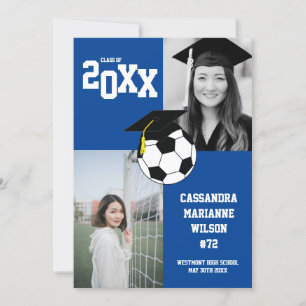 Soccer Graduation Sports Blue White Announcement