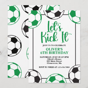Soccer Green and Black Birthday Invitation