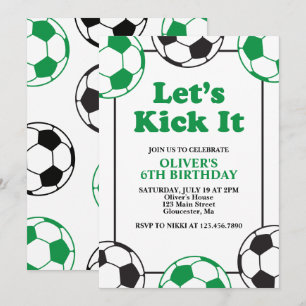 Soccer Green and Black Birthday Invitation