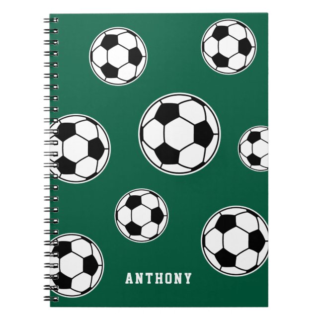 Soccer Green Personalised Kids Back to School Notebook (Front)