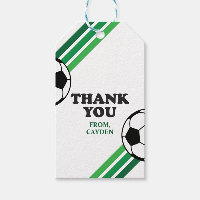 Soccer Green Stripes Birthday favour tags (Front)
