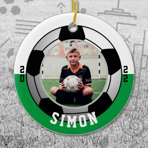 Soccer Green White Team Colours Ceramic Ornament