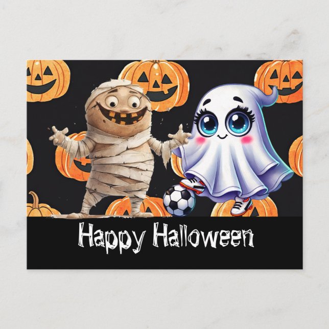 Soccer Happy Halloween with balls  Postcard (Front)