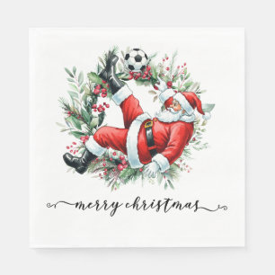 Soccer Happy Holidays  Santa playing soccer Napkin