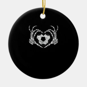Soccer Heart Skeleton Hand Halloween Costume  Ceramic Ornament
