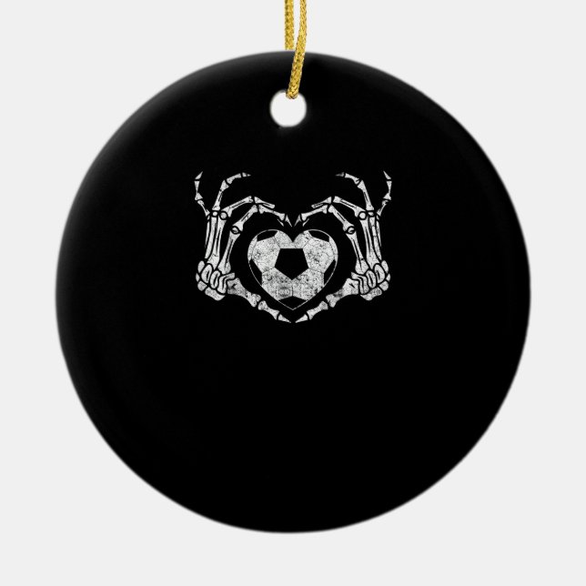 Soccer Heart Skeleton Hand Halloween Costume  Ceramic Ornament (Front)