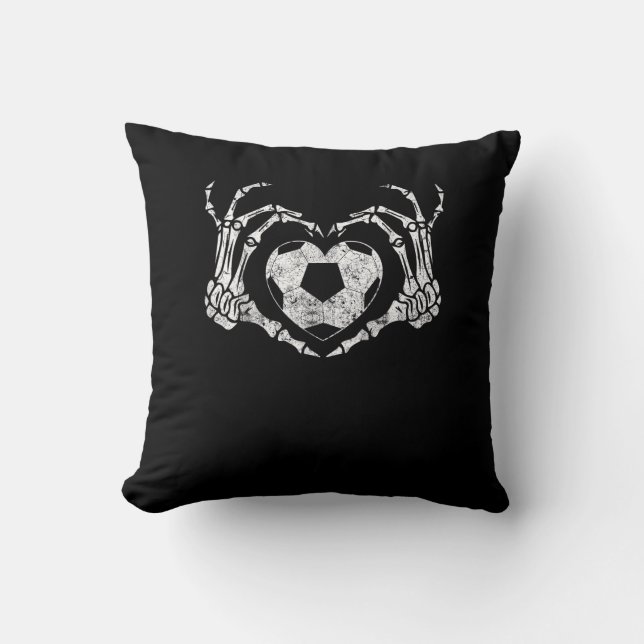 Soccer Heart Skeleton Hand Halloween Costume  Throw Pillow (Front)
