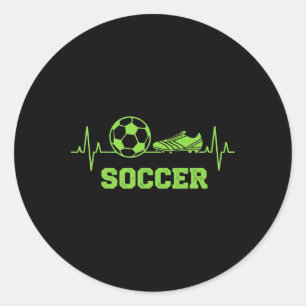 Soccer Heartbeat Pulse Ll And Cleat Graphic Funny  Classic Round Sticker