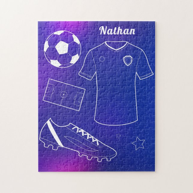 Soccer Inventory & Custom Name Blue Gradient Sport Jigsaw Puzzle (Vertical)