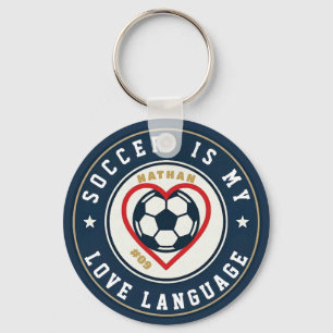 Soccer Is My Love Language Heart Player Name Keychain