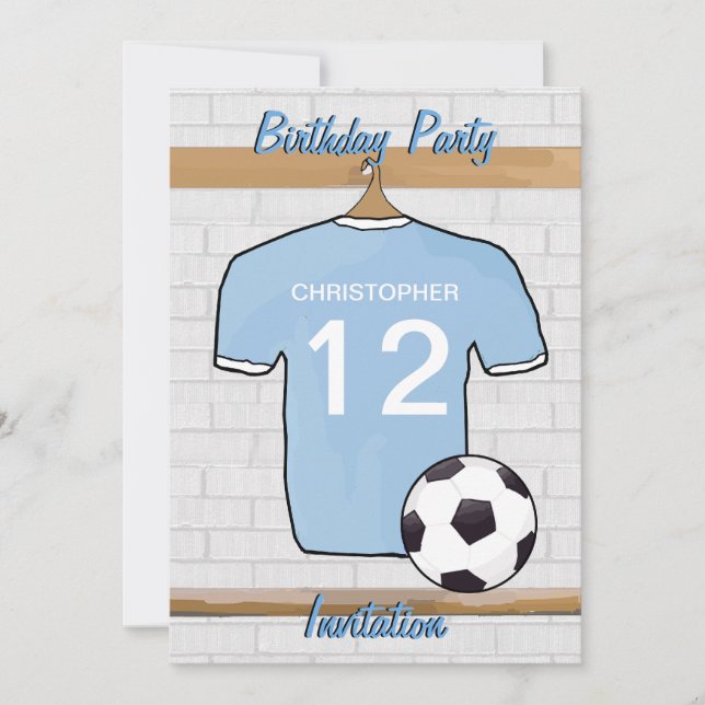 Soccer Jersey Sky Blue and White Birthday Party Invitation (Front)