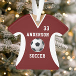 Soccer Jersey Sports Team Uniform Maroon Ornament<br><div class="desc">Soccer Jersey Sports Team Uniform Green Maroon. This soccer jersey ornament is perfect for anyone who plays school sports or loves watching sports. Personalize this custom design with your own team name and jersey number.</div>