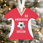 Soccer Jersey Sports Team Uniform Red Ornament<br><div class="desc">Soccer Jersey Sports Team Uniform Red Ornament. This soccer jersey ornament is perfect for anyone who plays school sports or loves watching sports. Personalize this custom design with your own team name and jersey number.</div>