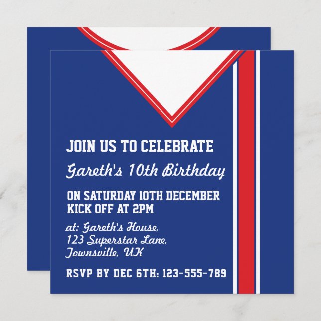 Soccer Jersey Thématique Invitations Modèle (Devant / Derrière)