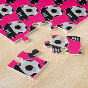 Soccer Jigsaw Puzzle Hot Fuchsia Pink 