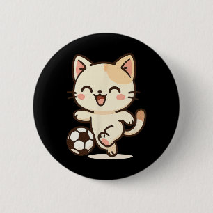 Soccer Kawaii Cat Drawing. Cute Animal Artwork. 2 Inch Round Button