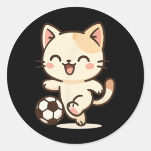 Soccer Kawaii Cat Drawing. Cute Animal Artwork.  Classic Round Sticker