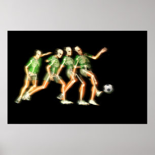 Soccer kicker showing skeleton poster