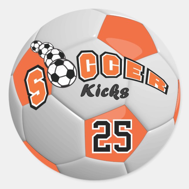 Soccer Kicks | Orange Classic Round Sticker (Front)